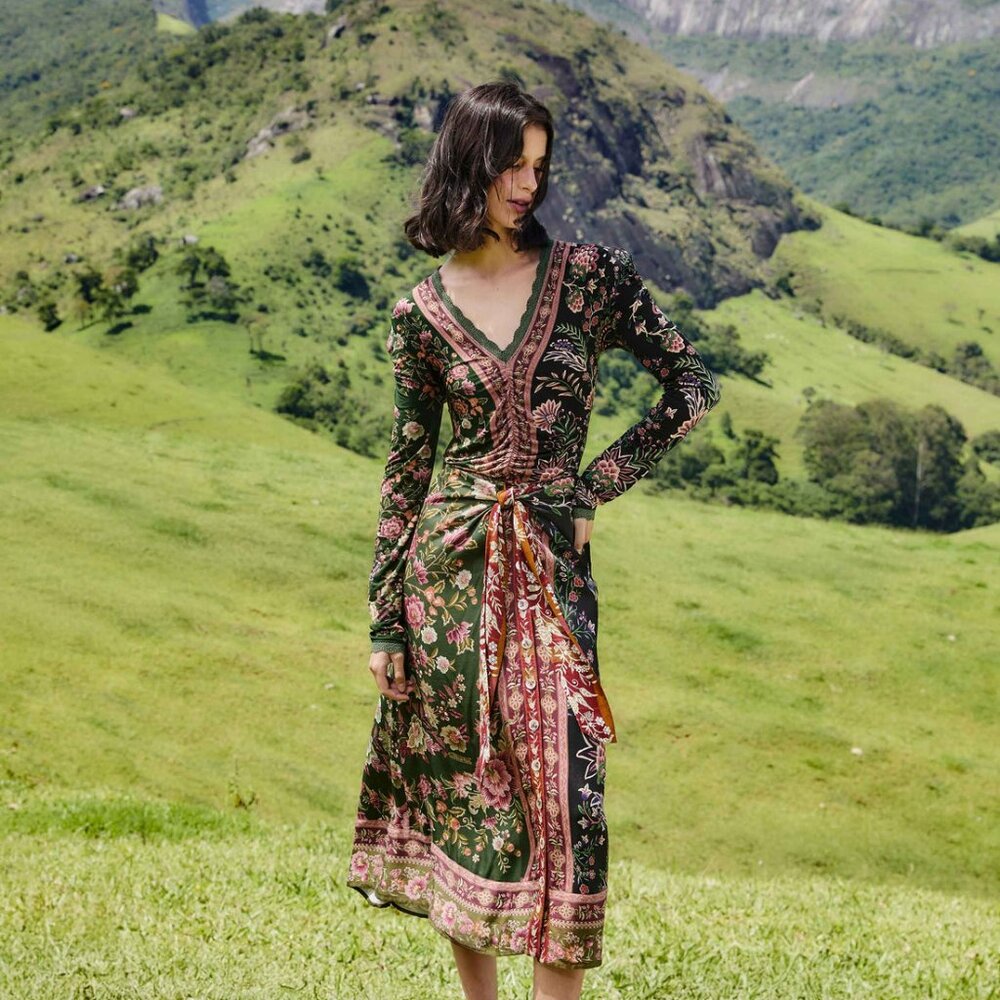 Farm Rio Winter Garden lenzing midi skirt